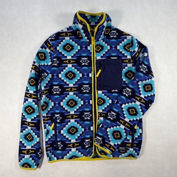 Wesc Other - WESC Mens Medium Geometric Fleece Jacket Blue Yellow Aztec Southwestern Zip Up